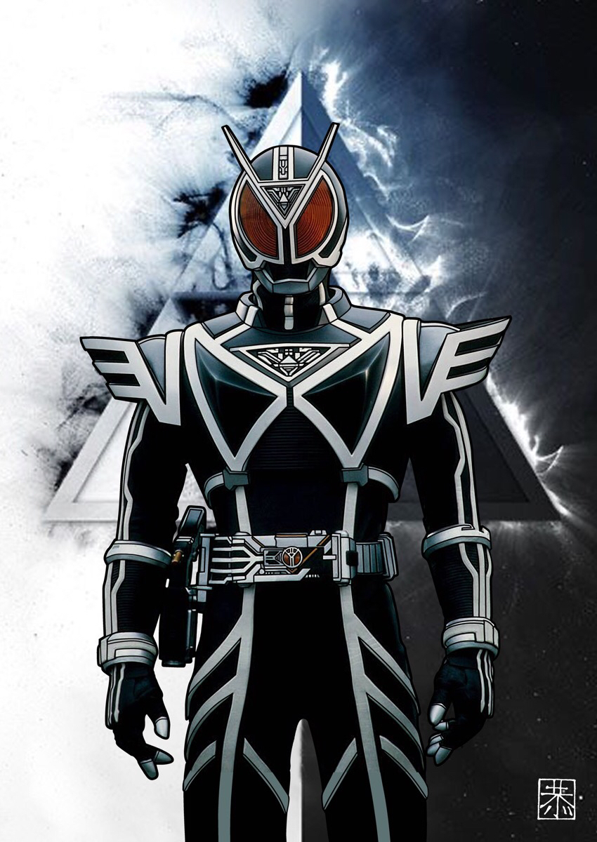 1boy armor bad_id bad_pixiv_id belt cel_shading commentary cowboy_shot helmet highres kamen_rider kamen_rider_555 kamen_rider_delta kyo_(osaka) male_focus neon_trim rider_belt signature solo tokusatsu triangle