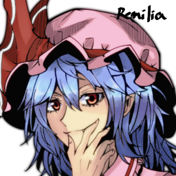 1girl blue_hair character_name female_focus hat looking_at_viewer lowres pandora-ex portrait remilia_scarlet simple_background smile solo touhou white_background