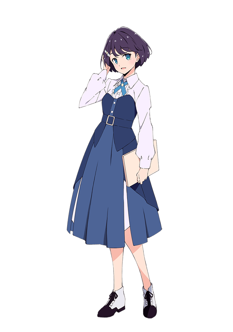 1girl :d azabu_mai black_hair blue_eyes blue_skirt center_frills collared_shirt computer dress_shirt frilled_shirt frills full_body hand_up high-waist_skirt holding holding_laptop ikizulive!_love_live!_bluebird laptop long_sleeves looking_at_viewer love_live! official_art open_mouth shirt shoes short_hair simple_background skirt smile solo standing tabata_hisayuki tachi-e transparent_background white_shirt white_shoes