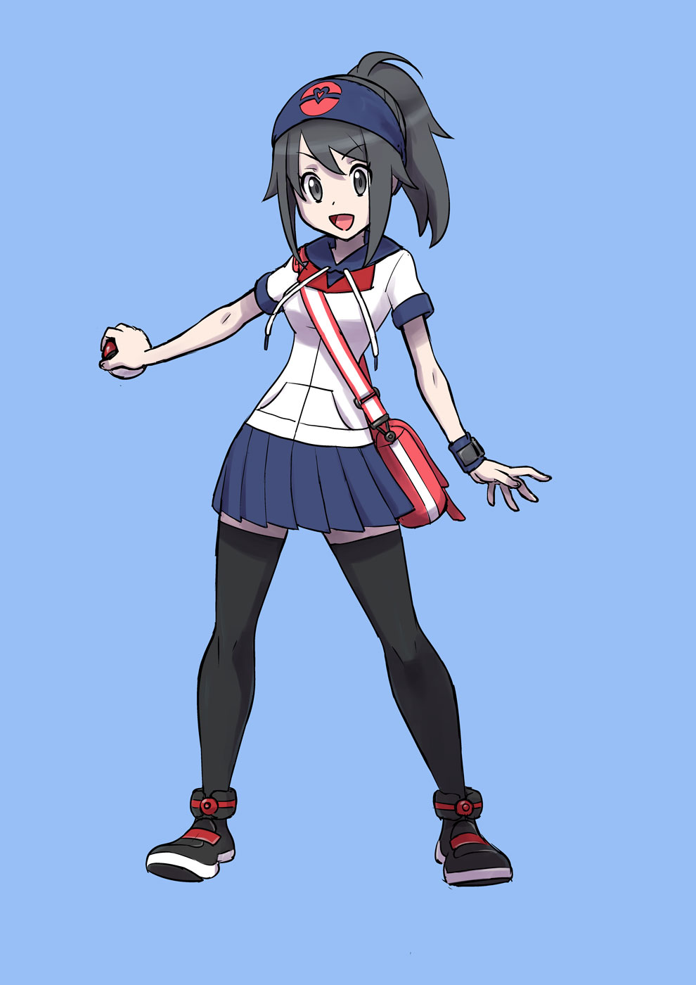 1girl ayano_aishi bag headband highres kjech nintendo poke_ball poke_ball_(basic) poke_ball_print pokemon shoes thighhighs yandere_simulator