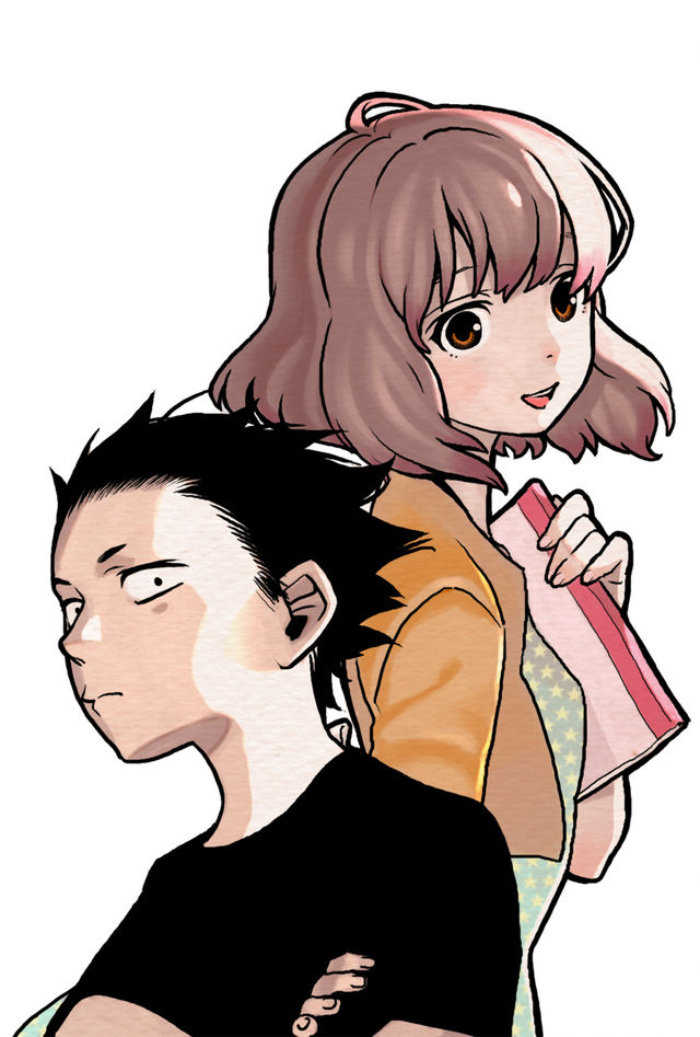 aged_down bad_source black_hair black_shirt bob_cut breasts brown_eyes brown_hair cardigan crossed_arms dot_pupils dress frown green_dress holding holding_notebook ishida_shouya koe_no_katachi looking_at_viewer nishimiya_shouko notebook official_alternate_hairstyle official_art ooima_yoshitoki shirt small_breasts smile star_(symbol) star_print t-shirt upper_body white_background yellow_cardigan