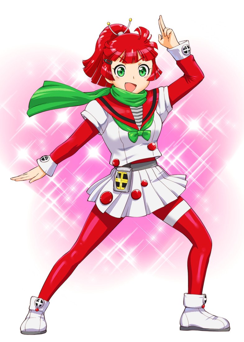 1girl breasts commentary_request fang kamen_rider kamen_rider_zx looking_at_viewer medium_hair open_mouth pantyhose pleated_skirt rider-tan skirt smile solo ueyama_michirou