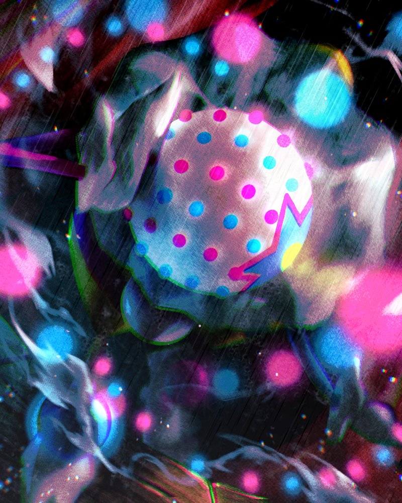 1other 8686island blacephalon chromatic_aberration commentary_request dust gen_7_pokemon light_particles motion_blur nintendo other_focus pokemon pokemon_(creature) solo ultra_beast upper_body