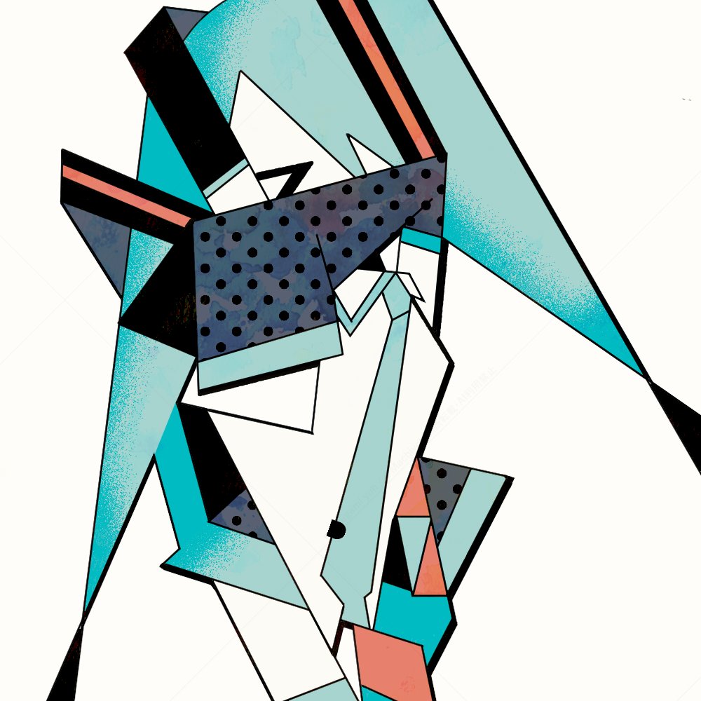 &gt;_&lt; 1girl abstract aqua_hair aqua_necktie collared_shirt covering_own_mouth cowboy_shot hair_ornament hair_over_one_eye hand_up hatsune_miku long_hair long_sleeves machigami_yoh miniskirt necktie shirt simple_background skirt sleeves_past_fingers sleeves_past_wrists solo vocaloid white_background white_shirt