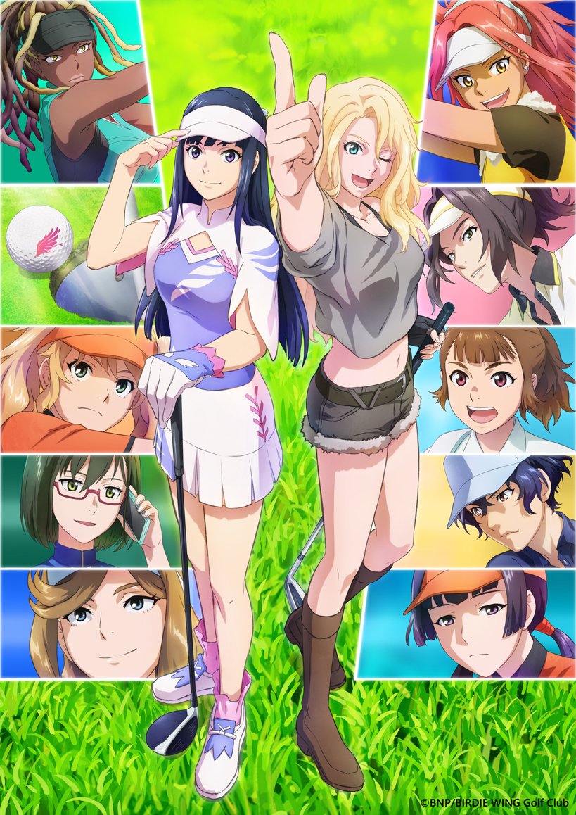 6+girls amawashi_aoi ball birdie_wing:_golf_girls&#039;_story blonde_hair blue_eyes closed_mouth copyright_name dark-skinned_female dark_skin eve_(birdie_wing:_golf_girls&#039;_story) glasses golf golf_ball golf_club grass hamilail_juha hat himekawa_mizuho iijima_kaoruko iseshiba_kuyou khambatta_aisha long_hair looking_at_viewer midriff multiple_girls navel official_art oikawa_kaede one_eye_closed open_mouth parted_lips ponytail saotome_ichina shikishima_reika shinjou_amane smile standing wink