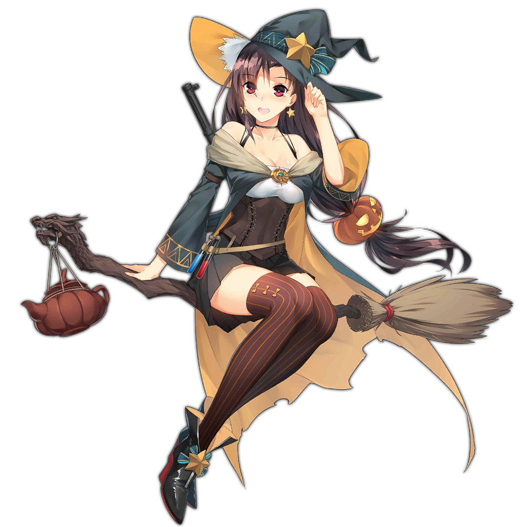 1girl artist_request broom broom_riding female_focus full_body girls&#039;_frontline gun halloween hat high_heels integral_suppressor integrally-suppressed_firearm kettle long_hair looking_at_viewer off_shoulder official_alternate_costume official_art purple_eyes purple_hair sidesaddle smile solo submachine_gun suppressor thighhighs transparent_background type_64_(girls&#039;_frontline) type_64_(witch_from_afar)_(girls&#039;_frontline) type_64_smg weapon witch witch_hat