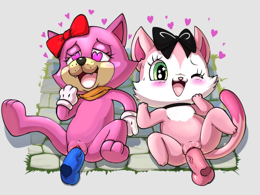 beatcats blush bow_ribbon breasts cat crossover disembodied_penis disney feet furry gloves heart heart_eyes heart lkiws mia_(beatcats) pancake_(toontown) penis sanrio scarf sex toontown toontown_corporate_clash toontown_online toony toony_eyes vaginal