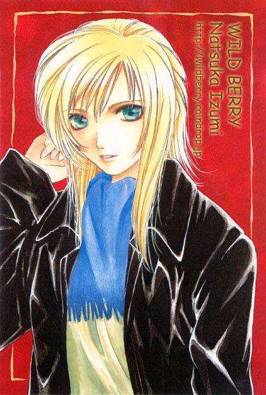 1girl artist_name asymmetrical_bangs aya_brea bad_id black_jacket blonde_hair blue_eyes blue_scarf commentary_request green_shirt hand_up izumi_natsuka jacket long_hair looking_at_viewer parasite_eve_(series) parasite_eve_i parted_lips red_background scarf shirt solo traditional_media upper_body
