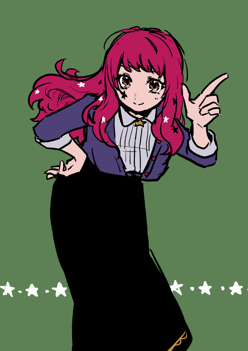 1girl facial_mark fire_emblem fire_emblem_engage gold_belt hair_ornament highres misoshiru_utoma nintendo purple_shirt red_eyes red_hair shirt star_(symbol) star_facial_mark star_hair_ornament white_wrist_cuffs wrist_cuffs yunaka_(fire_emblem)