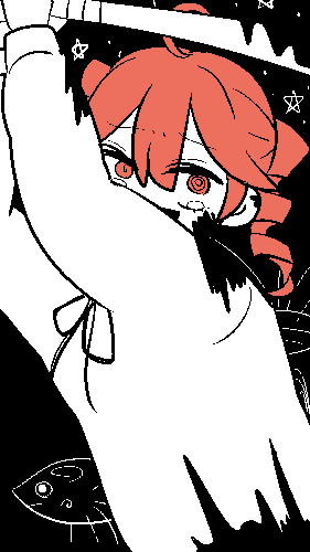 1girl ahoge alternate_costume arms_up baseball_bat commentary_request drill_hair fish furrowed_brow gimina_kukuru_(artist) holding holding_baseball_bat imminent_attack kasane_teto long_sleeves looking_at_viewer lowres neck_ribbon paint_splatter paint_splatter_on_face partially_colored red_eyes red_hair ribbon ringed_eyes sad_smile shirt smile solo star_(symbol) tearing_up twin_drills upper_body utau zenbu_yume_datta_(synthesizer_v)