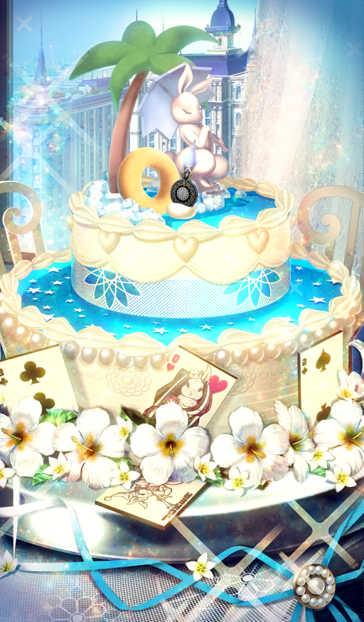 cake card chocolate commentary dessert diffraction_spikes fate/grand_order fate_(series) figure flower flower_request food food_art food_focus hayosena innertube no_humans official_art palm_tree parasol plate playing_card rabbit sparkle star_(symbol) still_life swim_ring third-party_source tree umbrella white_chocolate white_flower white_umbrella