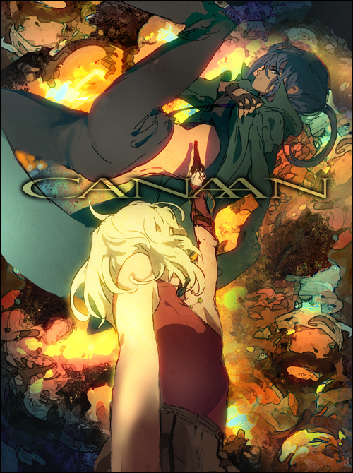 2girls 428 428:_fuusa_sareta_shibuya_de alphard_(canaan) bad_id bad_pixiv_id bare_shoulders black_hair blonde_hair canaan_(character) canaan_(series) chunsoft multiple_girls ninton