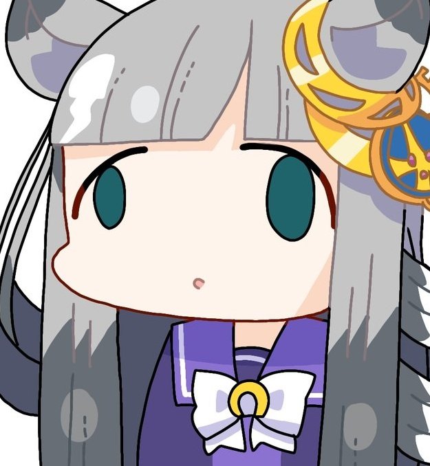 1girl animal_ears blush chrono_genesis_(umamusume) commentary_request deadpan empty_eyes face_of_the_people_who_sank_all_their_money_into_the_fx_(meme) grey_hair hair_ornament horse_ears long_hair meme open_mouth parody portrait ribbon school_uniform solo temu_(kobaeihuk) tracen_school_uniform umamusume white_background