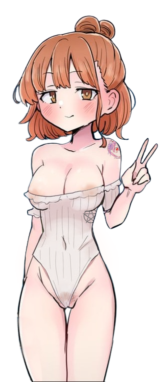 1girl boku_no_kokoro_no_yabai_yatsu cowboy_shot long28 nude nude_filter pubic_hair red_hair sekine_moeko solo third-party_edit transparent transparent_background transparent_swimsuit v