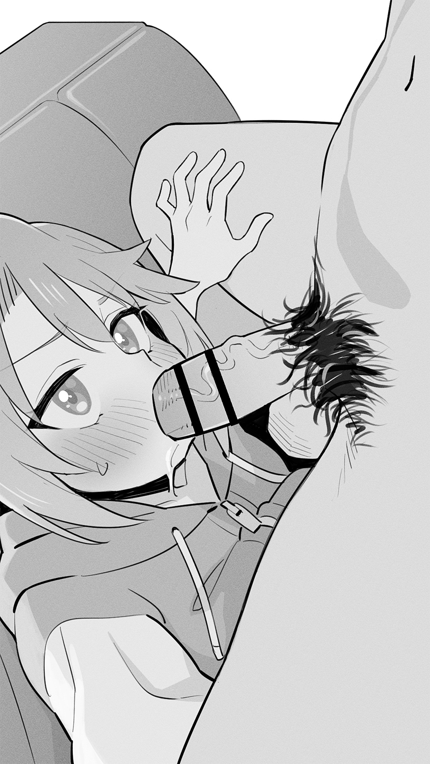 1bitheart 1girl blush couch greyscale hetero highres idolmaster idolmaster_cinderella_girls idolmaster_cinderella_girls_u149 long_hair male_pubic_hair monochrome on_couch penis pubic_hair sweat ukokkei veins veiny_penis yuuki_haru
