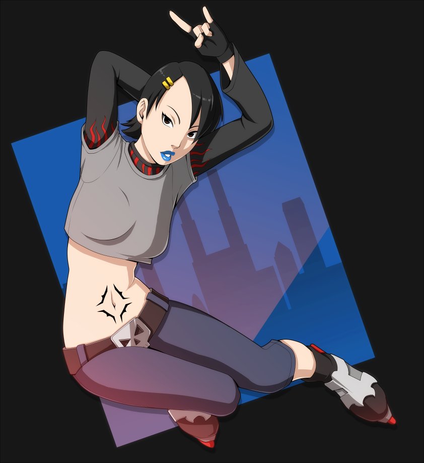 1girl breasts cube_(jsr) jet_set_radio navel nessasan sega stomach_tattoo tattoo