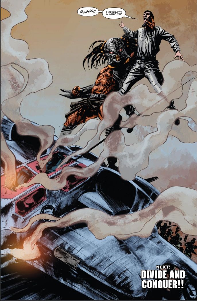 2others alien alien_(series) alien_vs._predator black_hair body_armor brian_thies chapter_number colored_skin comic cracked_tusk_(predator) english_text full_body lifting_body long_hair looking_at_viewer mask multiple_others muscular predator_(1987) predator_(character) predator_(series) red_eyes smoke spacecraft talking third-party_source