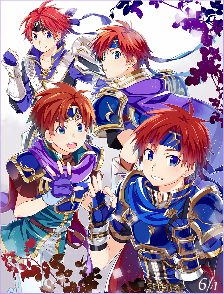 armor blue_eyes cape dual_persona fire_emblem fire_emblem:_the_binding_blade fire_emblem_awakening fire_emblem_heroes gloves headband highres male_focus multiple_boys nintendo open_mouth red_hair roy_(fire_emblem) short_hair smile super_smash_bros. yuki_(sumaburalove)