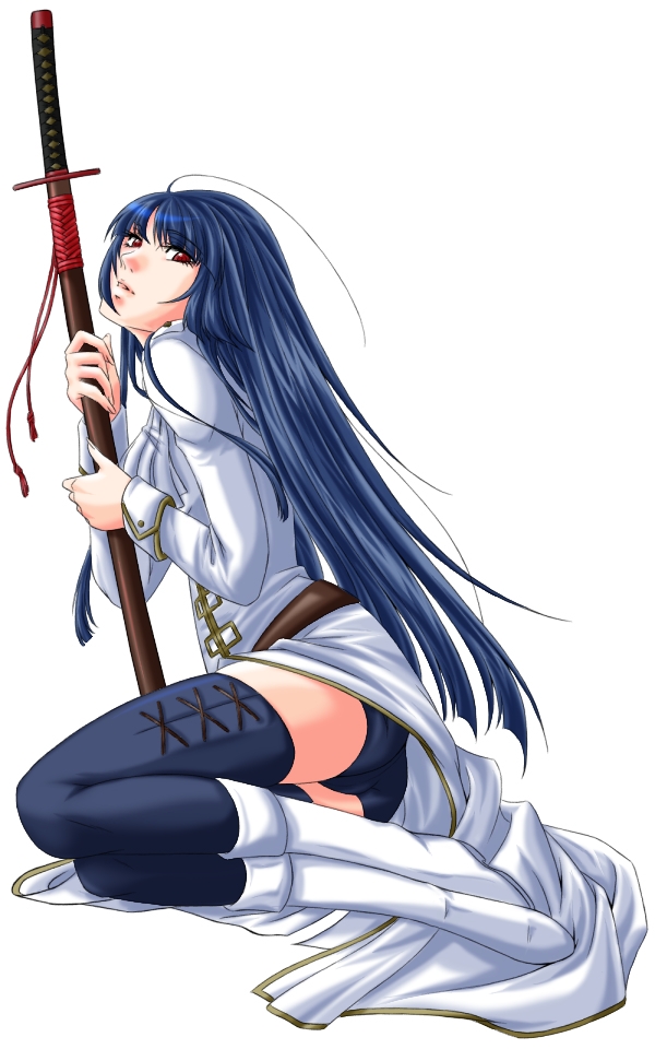 1girl ahoge blue_thighhighs boots commentary_request female_focus gintama imai_nobume short_shorts shorts simple_background sitting solo souraku_ryou tagme thighhighs thighs white_boots
