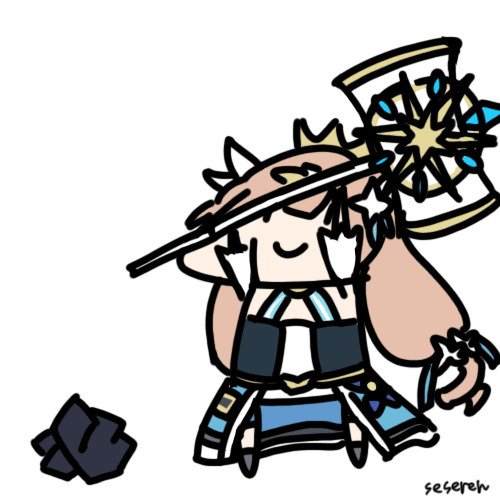 1girl animated animated_gif hammer hitting long_hair lowres rock seseren smile warhammer weapon