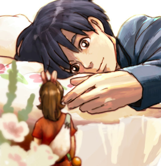 10s 1boy 1girl arrietty from_behind hachiko_(wakadanna789) karigurashi_no_arrietty light_smile lying mini_person minigirl shou_(karigurashi_no_arrietty) studio_ghibli