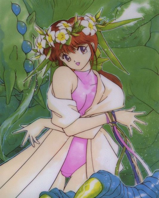 3x3_eyes brown_hair leotard parvati purple_eyes ribbon