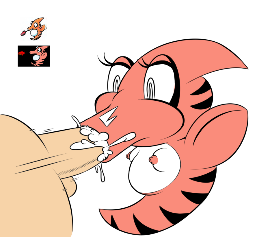 1boy 1girl breasts cum cum_in_mouth dragonzamasu fellatio fish hetero interspecies mario_(series) nintendo oral seahorse small_breasts super_mario_land thunderfap yurarin_boo