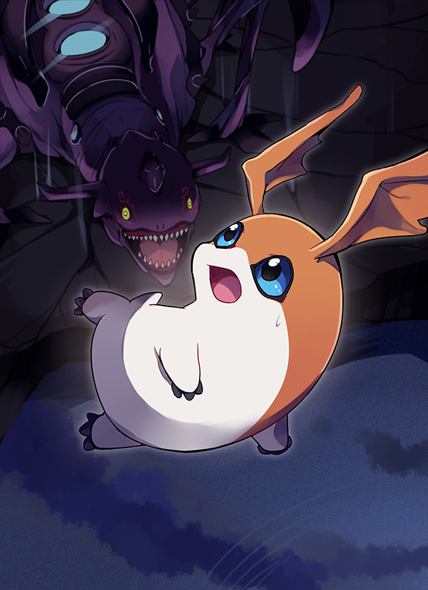 armagemon claws digimon looking_at_another monster open_mouth patamon sharp_teeth teeth wings