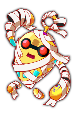 adapted_costume alternate_costume arm_over_head arm_up arm_wrap cel_shading crash_fever electropod floating_arms floating_feet game_cg leg_wrap lowres mummy_costume no_humans number_print numbered o-ring official_alternate_costume official_art open_mouth outline radio_antenna rectangle rectangle_print red_eyes red_outline robot saturated solo square square_print tachi-e