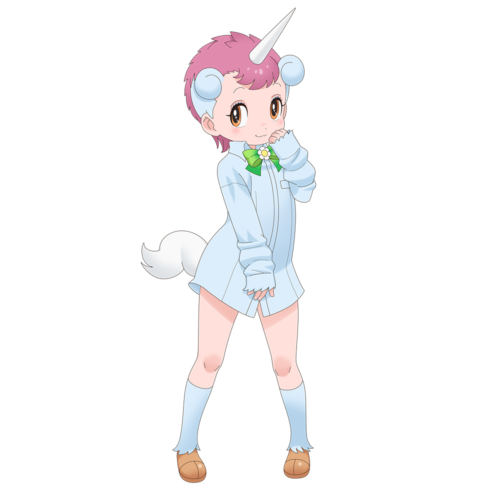 bow bowtie game_cg horns kemono_friends kemono_friends_3 official_art orange_eyes pink_hair shirt short_hair tachi-e tail tezuka_productions unico unico_(kemono_friends) white_background yoshizaki_mine_(style)