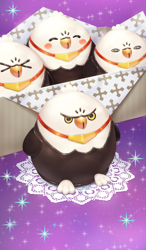 animal-themed_food beppu_mitsunaka box chocolate commentary cross doily fate/grand_order fate_(series) food food_art food_focus hippogriff hippogriff_(fate) in_box in_container no_humans official_art purple_background star_(symbol) star_symbol_background still_life third-party_source white_chocolate