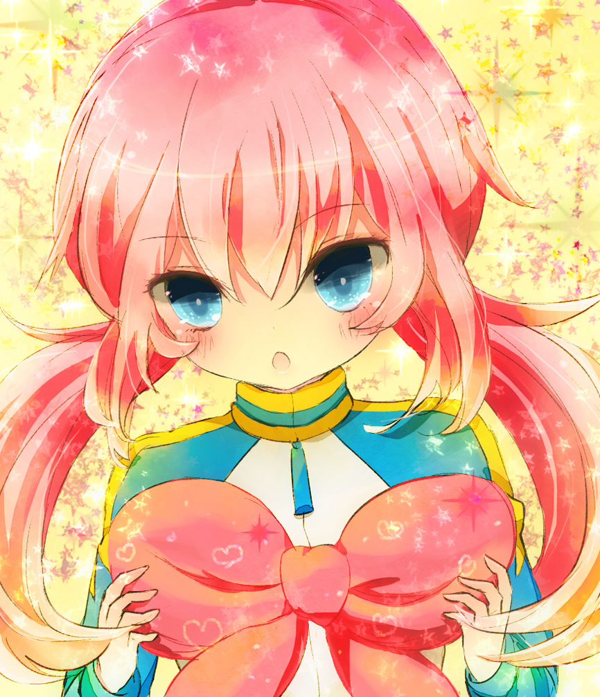1boy bad_id bad_pixiv_id blue_eyes blush heart inazuma_eleven_(series) inazuma_eleven_go jacket kirino_ranmaru long_hair male_focus open_mouth pink_hair raimon solo track_jacket twintails yoshida_(nono_ko)