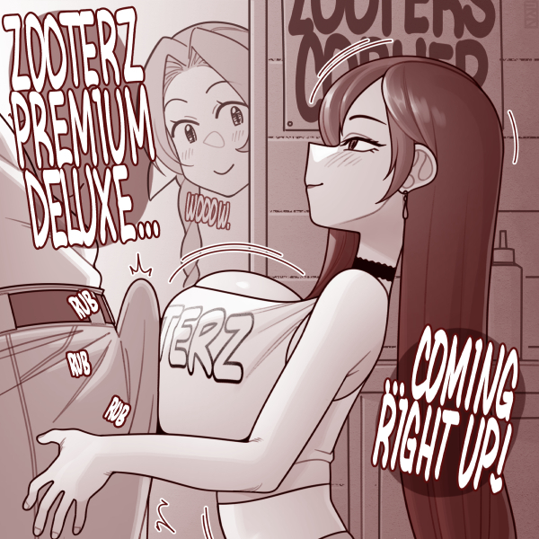 1boy 2girls aerith_gainsborough breasts bulge choker crop_top earrings ekz_(robotekz) english_text final_fantasy final_fantasy_vii from_side greyscale hetero hooters imminent_paizuri jewelry large_breasts monochrome multiple_girls pants peeking speech_bubble tifa_lockhart