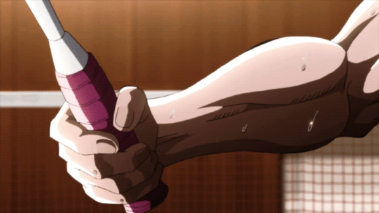 10s 2girls animated aragaki_nagisa badminton black_hair bouncing_breasts breasts brown_eyes brown_hair hanebado! holding ishizawa_nozomi large_breasts multiple_girls muscular muscle_growth muscular_female racket red_eyes short_hair smash spiked_hair playing_sports sweat veins