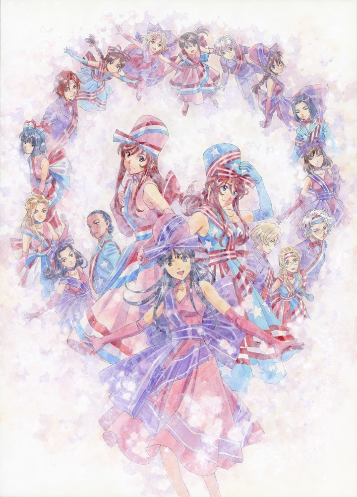 1other 6+girls american_flag american_flag_print androgynous armband arms_behind_back back_bow bare_shoulders black_eyes black_hair blonde_hair blue_collar blue_eyes blue_gloves blue_sleeves blue_suit blunt_bangs blunt_ends bow bowtie braid braided_ponytail breasts brown_hair child choker clenched_hand closed_mouth coattails collar collarbone collared_shirt collared_suit coquelicot_(sakura_taisen) curtained_hair dark-skinned_female dark_skin diagonal-striped_bow diagonal-striped_sash diana_caprice dress elbow_gloves erica_fontaine everyone feet_out_of_frame flag_print flipped_hair formal_clothes french_flag french_flag_headband french_flag_print french_flag_sash gemini_sunrise glass gloves glycine_bleumer green_eyes grey_eyes grey_hair group_picture hair_between_eyes hair_bow hair_bun hair_down hair_intakes hair_over_breasts hair_over_one_breast hair_tie half_updo hand_on_headwear hand_on_own_chest hand_up happy hat hat_bow high_ponytail iris_chateaubriand jimiko kanzaki_sumire kirishima_kanna kitaooji_hanabi kujou_subaru light_blue_dress light_brown_hair lobelia_carlini long_hair long_sidelocks long_sleeves looking_at_viewer looking_to_the_side low-tied_long_hair low_ponytail maria_tachibana matsubara_hidenori mature_female medium_breasts messy_hair mole mole_under_eye multiple_girls narrowed_eyes noko_(sakura_taisen) official_art open_mouth outstretched_arms outstretched_hand own_hands_together pant_suit pants parted_bangs parted_lips pink_dress pink_gloves ponytail purple_choker purple_dress purple_eyes purple_footwear purple_gloves purple_hair purple_hat purple_ribbon purple_sash purple_sleeves purple_suit red_armband red_bow red_bowtie red_choker red_hair reni_milchstrasse ri_kouran ribbon rikaritta_aries rimless_eyewear sagitta_weinberg sakura_taisen sakura_taisen_ii sakura_taisen_iii sakura_taisen_v sash sega shinguuji_sakura shirt short_hair short_twintails sidelocks simple_background single_braid sleeveless smile soletta_orihime star_print_hat star_print_suit straight_hair striped_armband striped_clothes striped_dress striped_headwear striped_sash suit tareme third-party_source traditional_media twin_braids twintails very_short_hair wavy_sidelocks white_hair white_shirt wispy_bangs