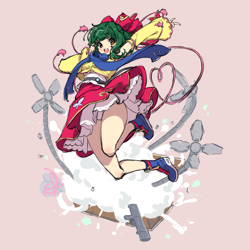 1girl aki_(aki_mechdoll) animal_print ankle_boots arm_over_head astral_stairways bare_legs beads bilingual_commentary binyeo bistro_cupid bistro_cupid!!_max bistro_cupid_(series) blue_boots blue_ribbon blush boots breasts butterfly_print camomilla_iri chinese_commentary clenched_hand commentary detached_sleeves english_commentary explosion extra_arms flat_color full_body goreum gradient_background green_hair hair_ornament hair_ribbon hairpin half_updo hanbok happy heart jeogori_(clothes) knee_blush korean_clothes lace-trimmed_petticoat lace-trimmed_sleeves lace_trim long_sleeves looking_at_viewer mechanical_arms medium_breasts medium_hair miniskirt mixed-language_commentary no_socks nut_(hardware) obi obijime official_art open_mouth panties petticoat pink_background pink_ribbon print_skirt production_art red_ribbon red_skirt ribbon rocket_launcher sash screw simple_background single_hair_intake sketch skirt sleeveless_hanbok sleeves_past_wrists solo tassel teeth tongue translation_request underboob underwear unfinished upper_teeth_only weapon white_panties white_petticoat white_sash wide_sleeves yellow_eyes yellow_jeogori yellow_sleeves