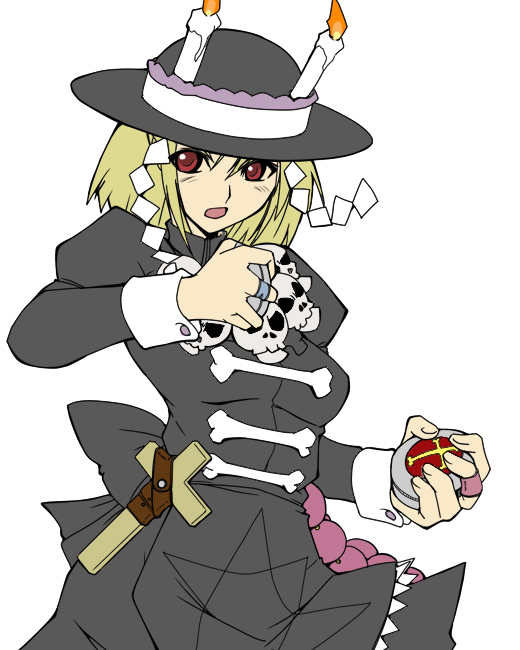 blonde_hair bone combat_maid cross exorcist futaba_channel jorei maid nijiura_maids red_eyes skull