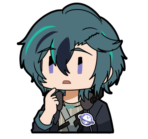 1boy artist_request black_hair black_hat black_jacket blue_eyes chibi chibi_only chinese_commentary girls&#039;_frontline girls&#039;_frontline_neural_cloud green_hair hat headphones headphones_around_neck jacket lowres male_focus official_art pointing pointing_at_self second-party_source solo yuwang_(neural_cloud) |_|