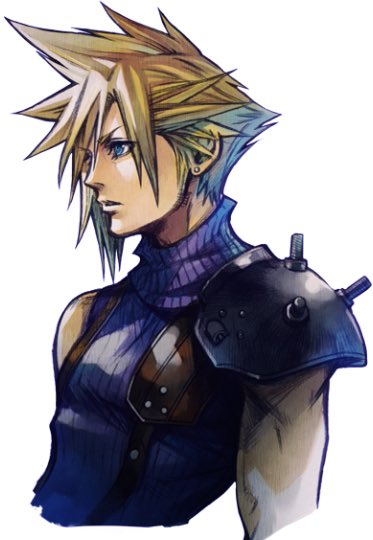 1boy armor arms_at_sides blonde_hair blue_eyes blue_sweater chest_harness cloud_strife commentary cropped_arms cropped_torso earrings english_commentary expressionless final_fantasy final_fantasy_vii final_fantasy_vii_g-bike from_side game_cg harness jewelry looking_ahead male_focus nomura_tetsuya official_art parted_lips pauldrons profile ribbed_sweater shoulder_armor simple_background single_bare_shoulder single_pauldron sleeveless sleeveless_sweater sleeveless_turtleneck solo spiked_hair stud_earrings sweater third-party_source turtleneck turtleneck_sweater v-shaped_eyebrows white_background