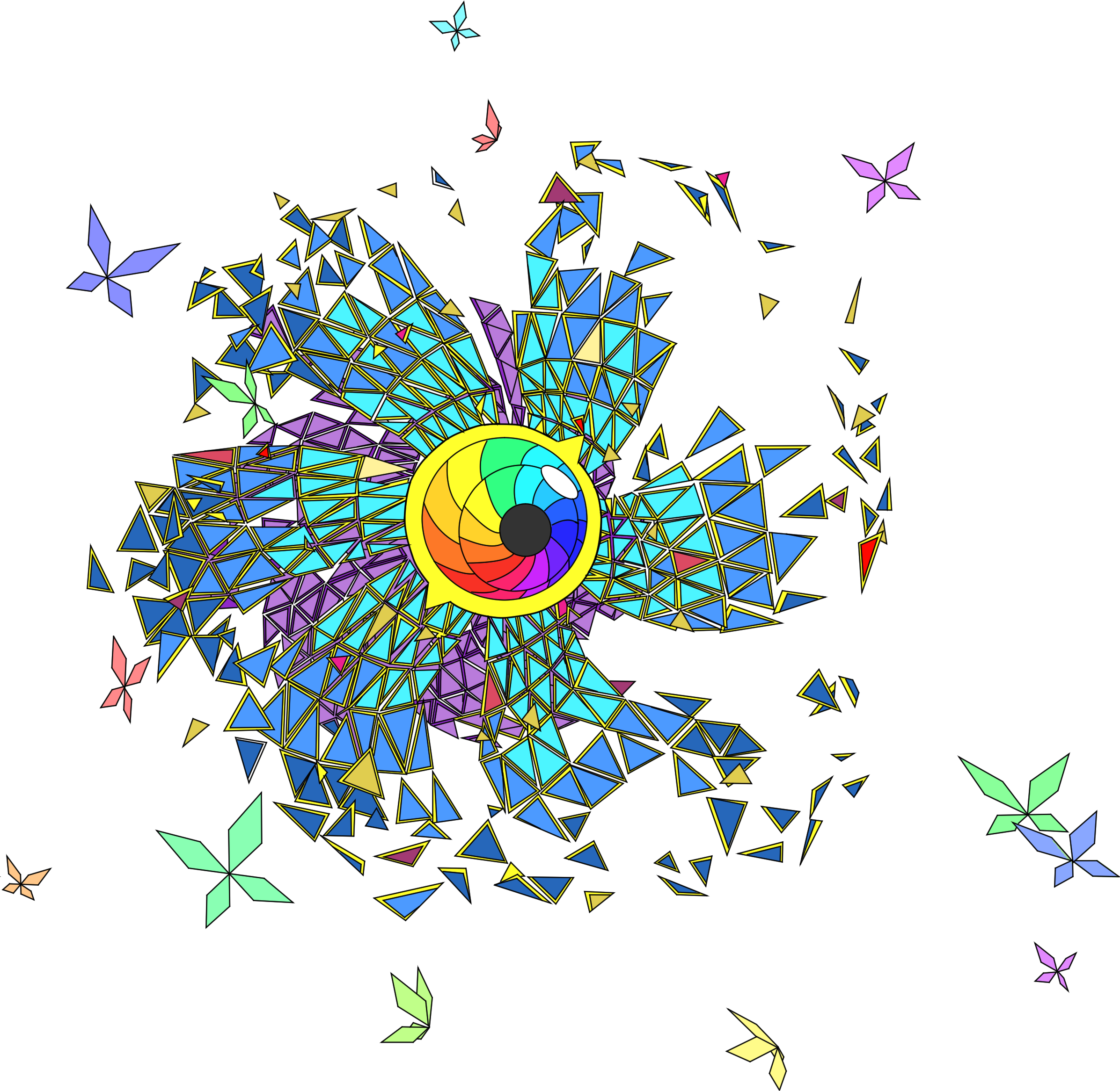 bug butterfly circle digimon floating highres insect rainbow spiral_(digimon) spiral_origin transparent_background triangle wings
