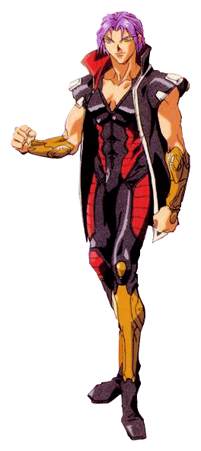 1990s_(style) 1boy armor boots coat fatal_fury fatal_fury:_the_motion_picture laocorn_gaudeamus leather lowres male_focus muscular official_art oobari_masami purple_hair retro_artstyle snk solo spandex