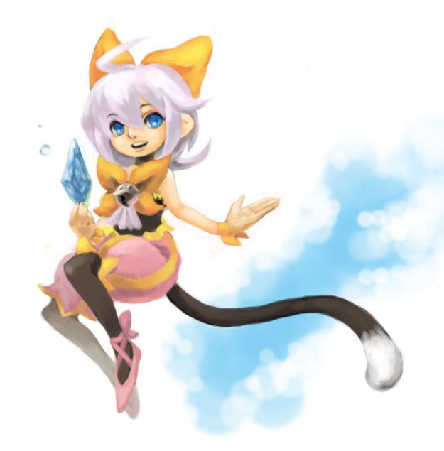 1girl bad_id bad_pixiv_id bell blue_eyes cat_tail crystal female_focus final_fantasy final_fantasy_crystal_chronicles final_fantasy_crystal_chronicles:_echoes_of_time pink_hair sherlotta solo tail zawanko zawanko_(a501005)