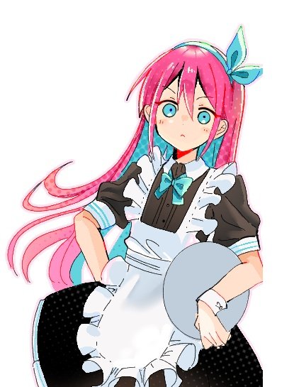 1girl alternate_costume asaoka_born14 aubrey_(faraway)_(omori) aubrey_(omori) blue_bow blue_bowtie blue_eyes blue_hairband blush bow bowtie closed_mouth enmaided hairband holding holding_tray long_hair looking_at_viewer maid omori pink_hair puffy_short_sleeves puffy_sleeves short_sleeves simple_background solo tray white_background wrist_cuffs