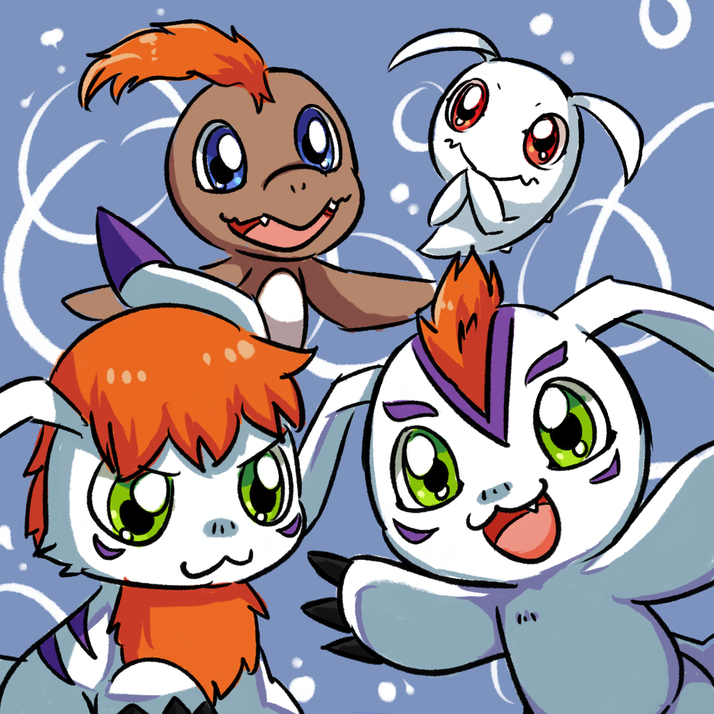 claws digimon digimon_(creature) fang gomamon gomamon_x-antibody green_eyes orange_hair pitchmon pukamon tongue water