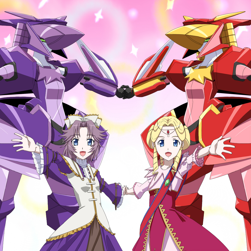 banpresto blonde_hair blue_eyes fairlion latune_subbota mecha purple_hair robot shine_hausen super_robot_wars super_robot_wars_original_generation yoshida_keiji