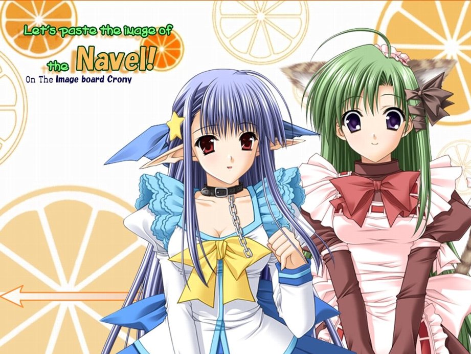 00s 2girls animal_ears black_eyes blue_hair cat_ears choker green_hair half_updo long_hair maid multiple_girls nerine non-web_source pointy_ears purple_eyes red_eyes shigure_asa shuffle! suzuhira_hiro
