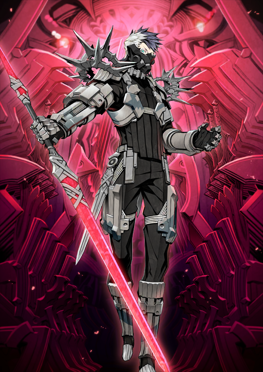 1boy arm_armor armored_boots black_hair black_mask black_pants black_shirt blue_eyes boots chest_harness covered_mouth fate/grand_order fate_(series) foot_out_of_frame gauntlets glasses glowing glowing_sword glowing_weapon gram_(fate) hands_up harness holding holding_sword holding_weapon long_sleeves looking_at_viewer male_focus mask medium_hair miwa_shirow mouth_mask multicolored_hair official_art pants red_background sheath shirt sigurd_(fate) solo spiked_hair sword third-party_source turtleneck two-tone_hair v-shaped_eyebrows variant_set weapon white_hair