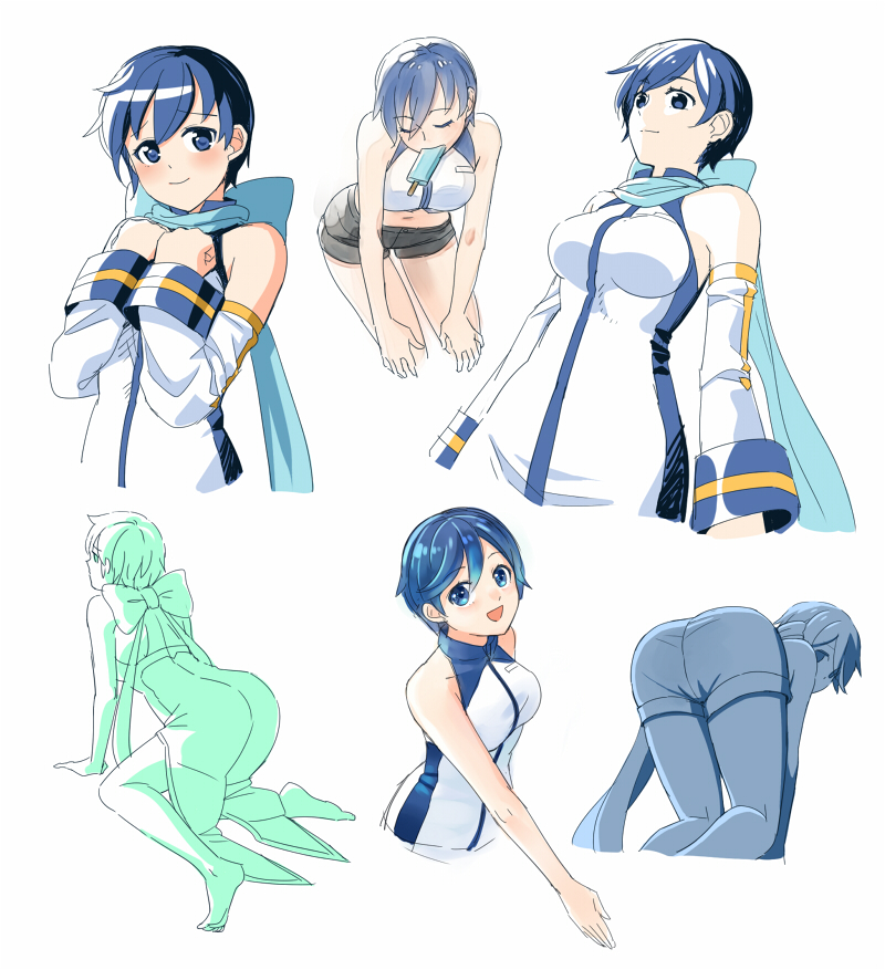 1girl blue_eyes blue_hair blue_scarf breasts fanloid kaiko_(vocaloid) kaiko_shion medium_breasts scarf vocaloid