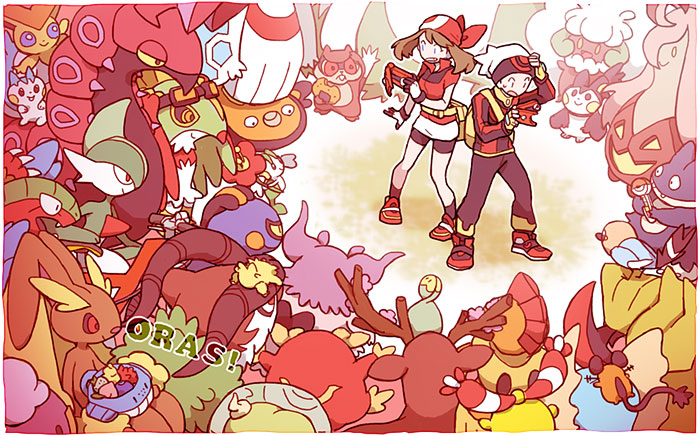 00s 025kko 10s 1boy 1girl abomasnow amaura animal_nose archeops aromatisse bandana berry berry_(pokemon) bike_shorts brendan_(pokemon) brown_hair budew chingling copyright_name croagunk darumaka dedenne drifloon emolga fingerless_gloves fletchling floette floette_(red_flower) food froslass fruit gallade gen_4_pokemon gen_5_pokemon gen_6_pokemon gloves gogoat gourgeist hat hawlucha haxorus holding_pokedex ikra_(katacoly) legendary_pokemon lopunny may_(pokemon) munchlax mythical_pokemon nintendo on_head pachirisu patrat pokedex pokemon pokemon_(creature) pokemon_on_head pokemon_oras pokemon_rse rawst_berry riding riding_pokemon sawsbuck sawsbuck_(spring) scolipede scrafty short_hair solosis stunfisk tamato_berry victini whimsicott