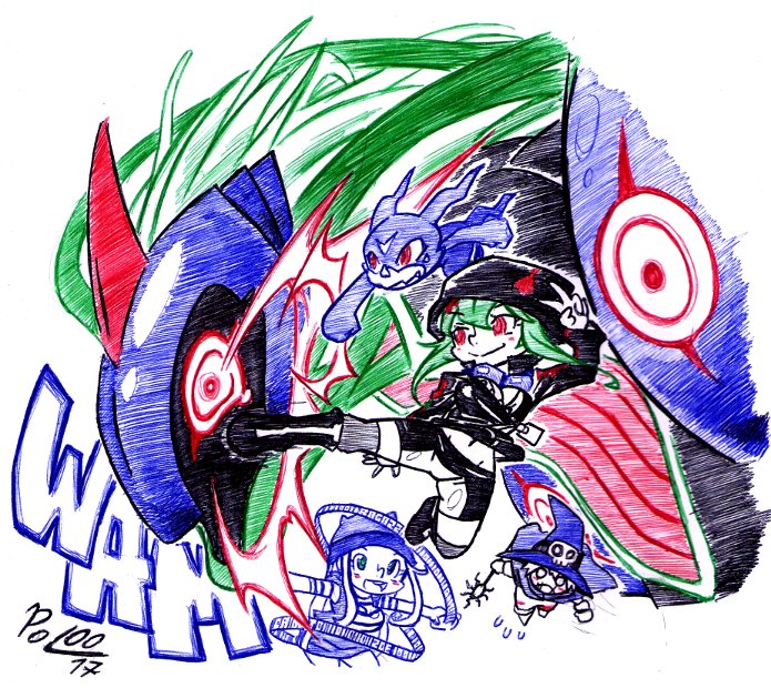 2girls algomon algomon_ultimate blush breasts creature digimon digimon_frontier digimon_world_re:digitize hat jumping kicking multiple_girls navel orimoto_izumi pain punching shinomiya_rina smile v-mon violence wizard wizard_hat wizarmon